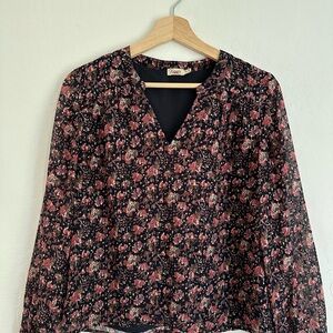 Faherty Black and Pink Floral Blouse
